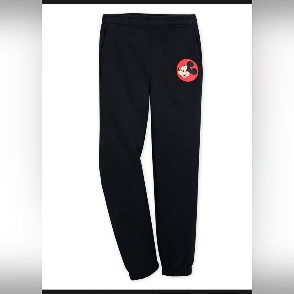 Disney Jogger Pant Mickey Mouse Logo Black Fleece Sweatpants Joggers XL Pull On